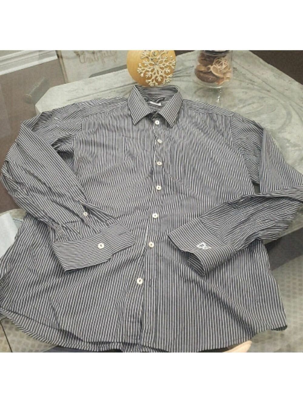 DOLCE GABANA men's EMBROIDERY STRIPPED  DRESS SHIRT Medium